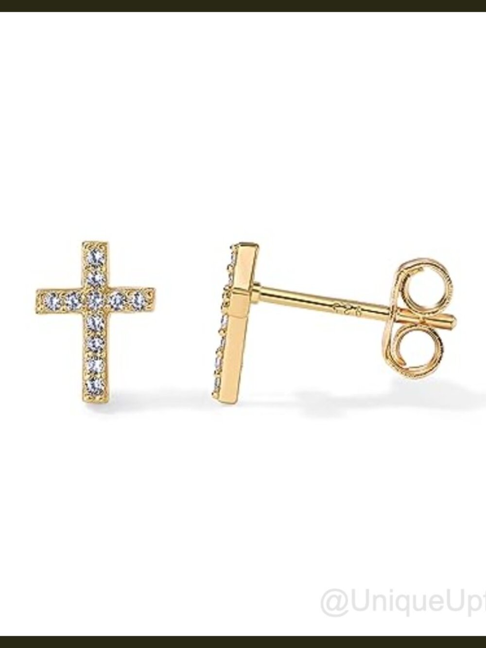 14K Gold Plated Cubic Zirconia Cross Stud Earrings 925 Sterling Silver